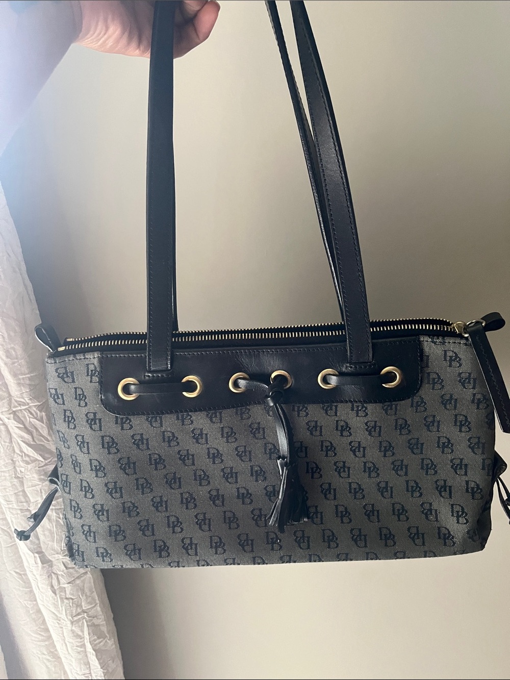 Dooney & Bourke Black and Gray Monogram Shoulder Bag